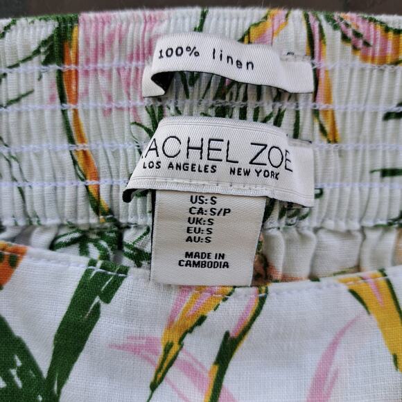 Rachel Zoe Linen Wide Leg Crop Pant Tropical Jungle Jaguar Small White GreenPink - Picture 5 of 7